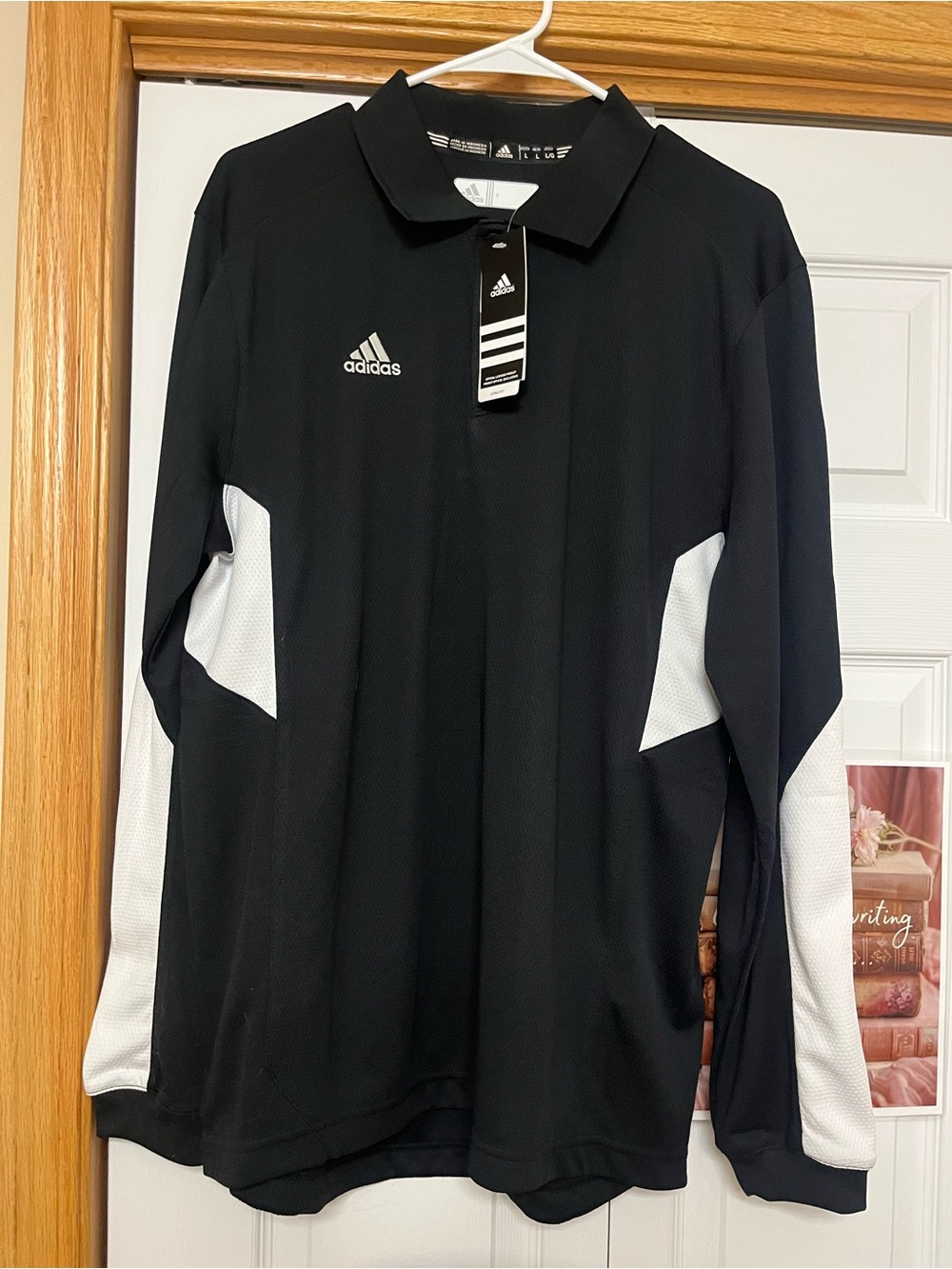 adidas Black & White Long-Sleeve Polo Top